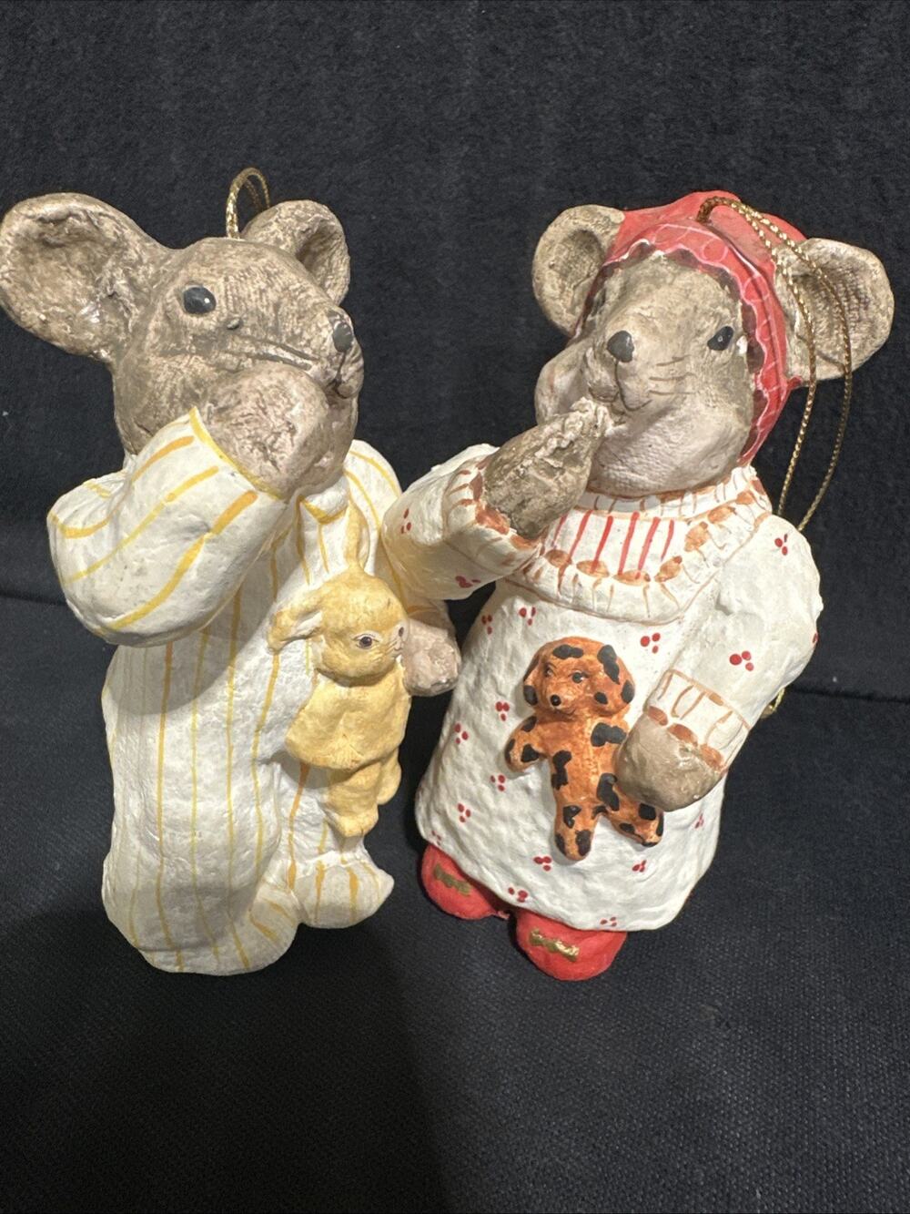 VINTAGE PHILIPPINES PAPER MACHE CHRISTMAS MICE MOUSE PAIR ORNAMENTS